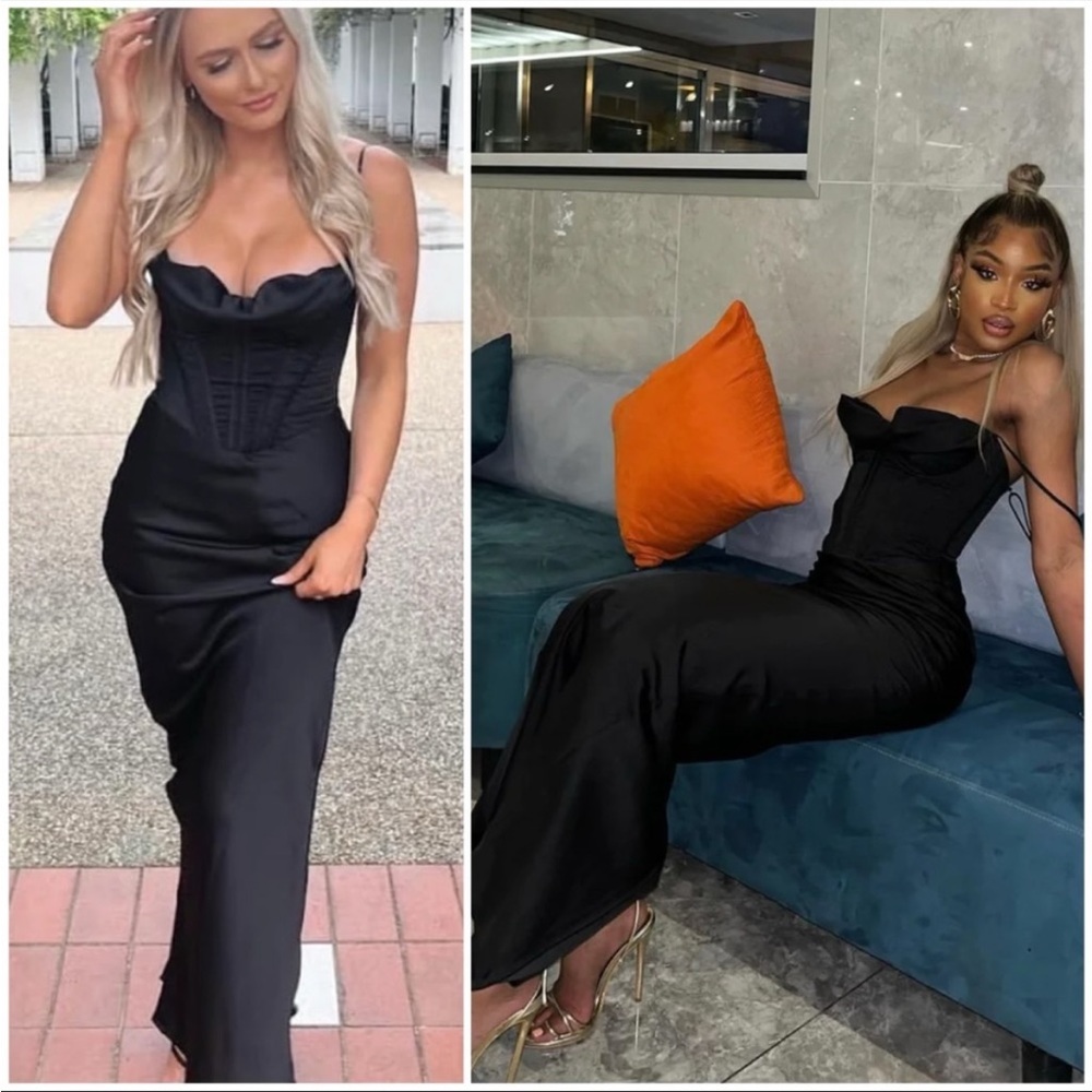 HOUSE OF CB 'Charmaine' Black Corset Maxi Dress NWOT